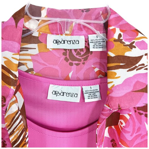 Apparenza- Women's 2 piece Top-SMALL-Tank & Blouse- Light-Floral-Pink-Cream - Picture 6 of 13